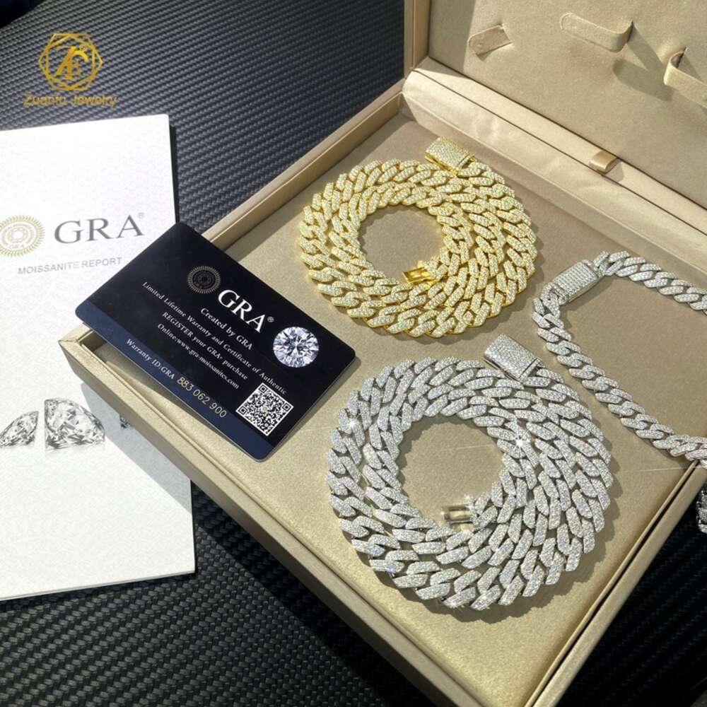 Wholesale 12mm 14mm Vvs Moissanite Diamond 18k Gold Plated 925 Silver Iced Out Cuban Link Chain Men Hip Hop Jewelry