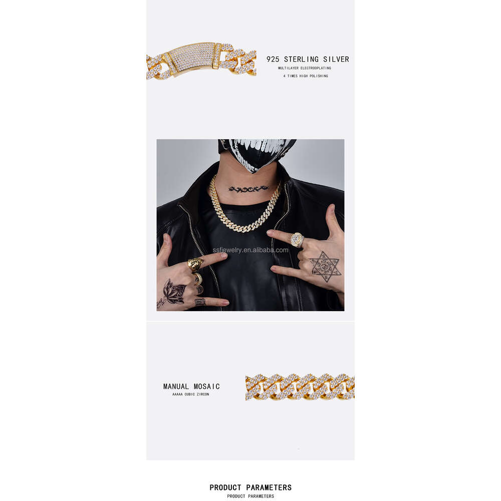 Fashion Jewelry Link Chain Thicker 4 Row Diamond 925 Sterling Silver Claw Setting Vvs Moissanite Cuban Chain