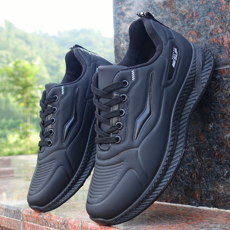Spring Autumn Sneakers Leather Waterproof Sports Men's Casual Thick Rubber Soles Wear-resistant Black Work Shoes 4 ca170