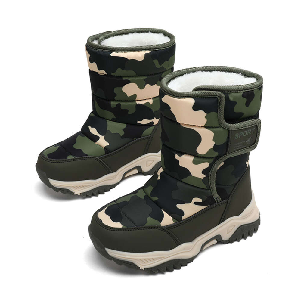 Factory Wholesale Customized Anti Slip Camo Printing Waterproof Insulated Warm Snow Boots for Kids Outdoor
