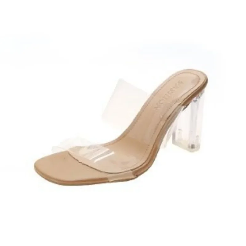 2025 new Transparent Summer Women Square Toe Sandals Woman Clear High Pumps Wedding Jelly Buty Damskie Shoes Heels Slippers 368c