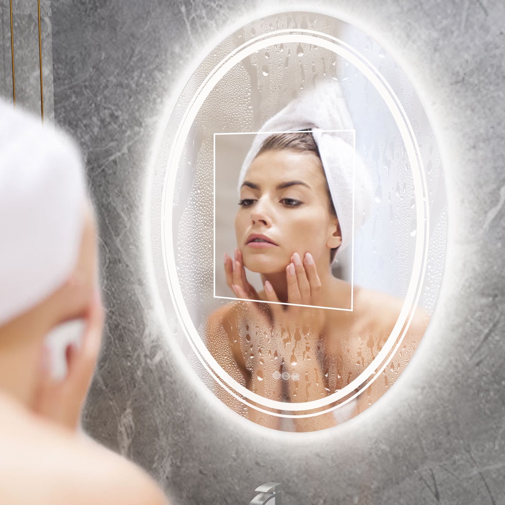 700x500mm LED Oval Mirror Anti-Fog Dimmable Illuminated Vanity Mirror Backlit Wall Mounted Bathroom Mirror with 3 Color Lights Bathroom Mirror