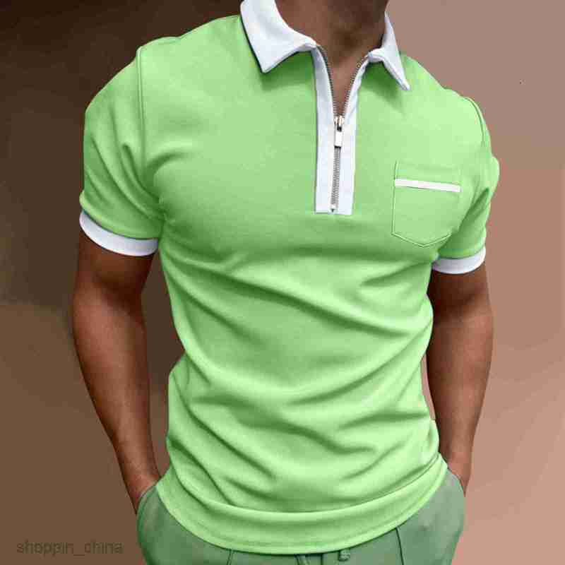 Men's Polos Shirts New Summer Casual Zipper pocket Polo Shirt Men Short Sleeve tops