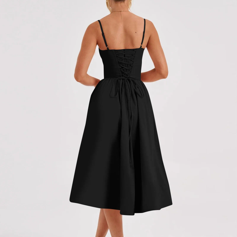 CNLONGBIDA Casual Dresses Sexy Corset Dress For Women Lace-Up Backless Homecoming Strap Sleeveless High Waist Black Party