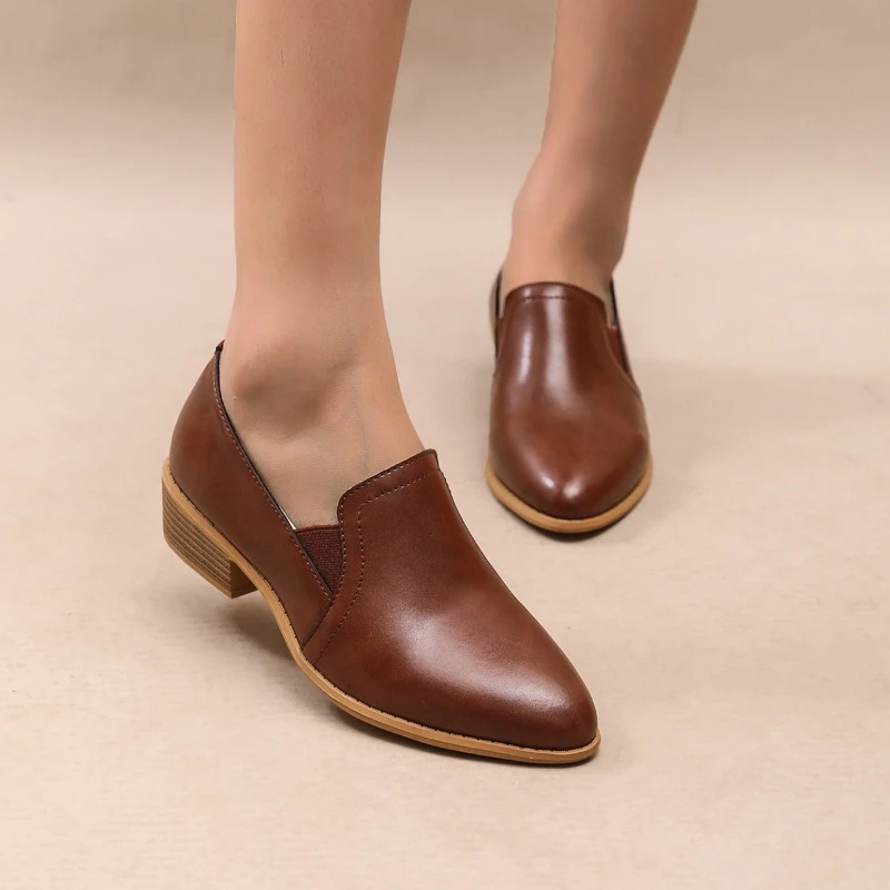 Autumn New Women Round Toe Pumps Loafers Single New Zipper PU Leather Simple and Comfortable Women's Shoes 34cf 's