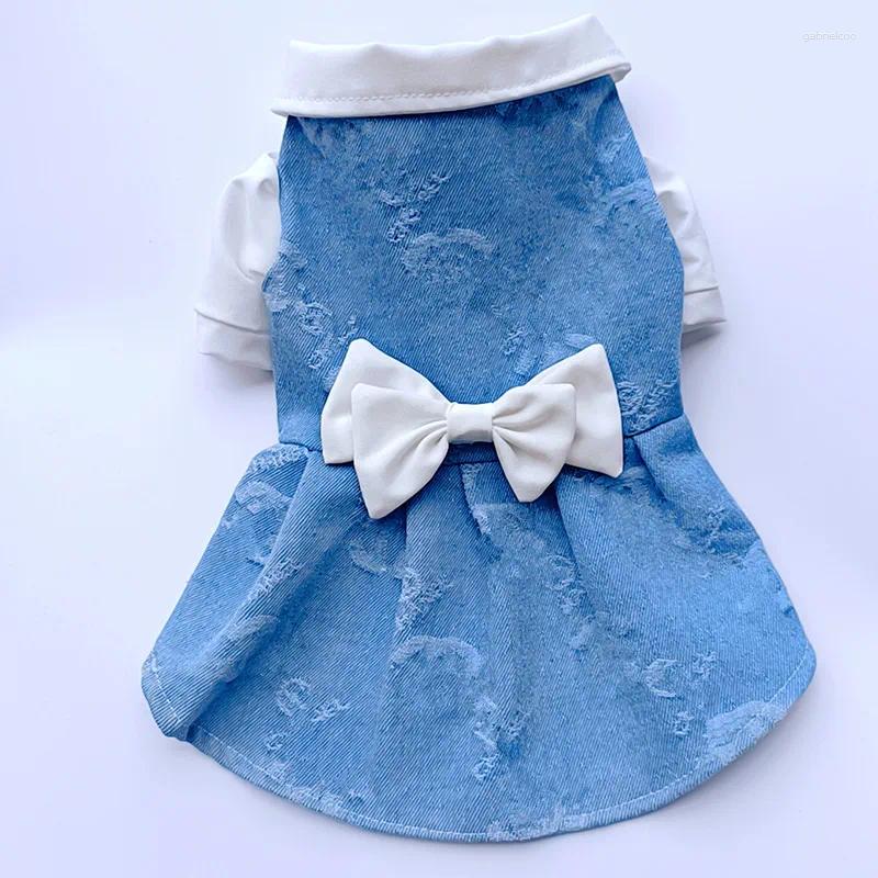 Dog Apparel Sweet Denim Skirt Bow Dress Fashion Brand Cat Jacket Clothes Schnauzer Bichon Corgi Teddy Puppy Pet Dresses