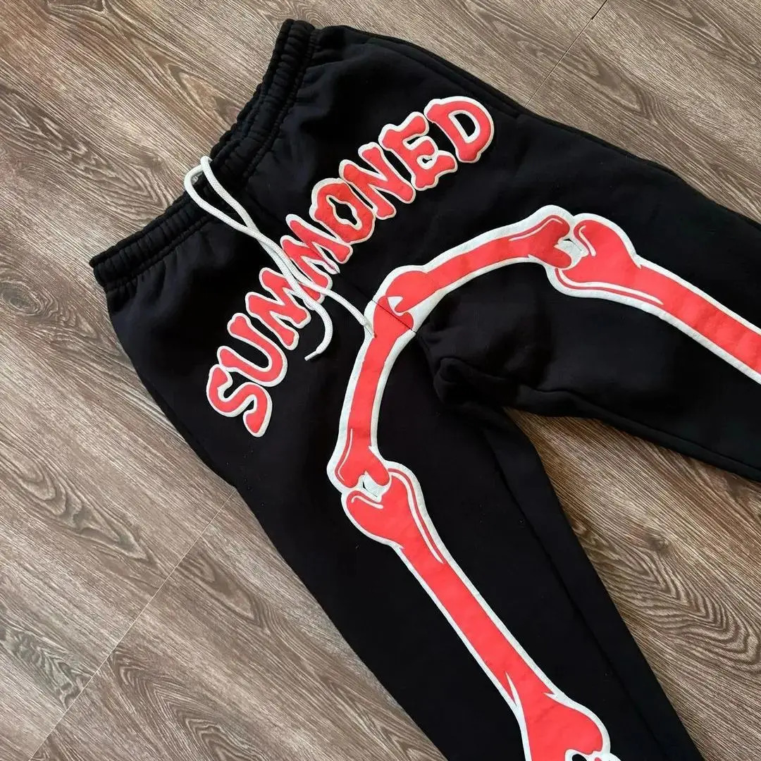 Street Harajuku skeleton y2k pants American mens and womens retro two-color wide education sweatpants streetwear women 240530