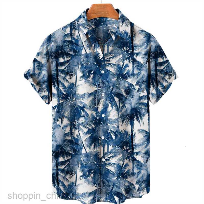 Men's Casual Shirts New Men's Short sleeved Shirt Large Size 3D Digital Red Tree Print Summer Shirt tops