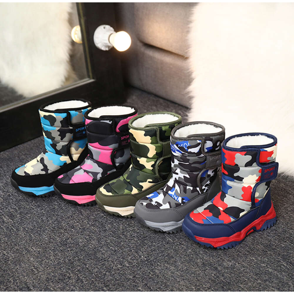 Factory Wholesale Customized Anti Slip Camo Printing Waterproof Insulated Warm Snow Boots for Kids Outdoor