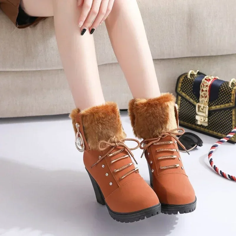 Suede Winter Designer Heels Shoes for Women 2023 New Short Plush High Platform Ankle Boots Elegant Botas Mujer 28ec