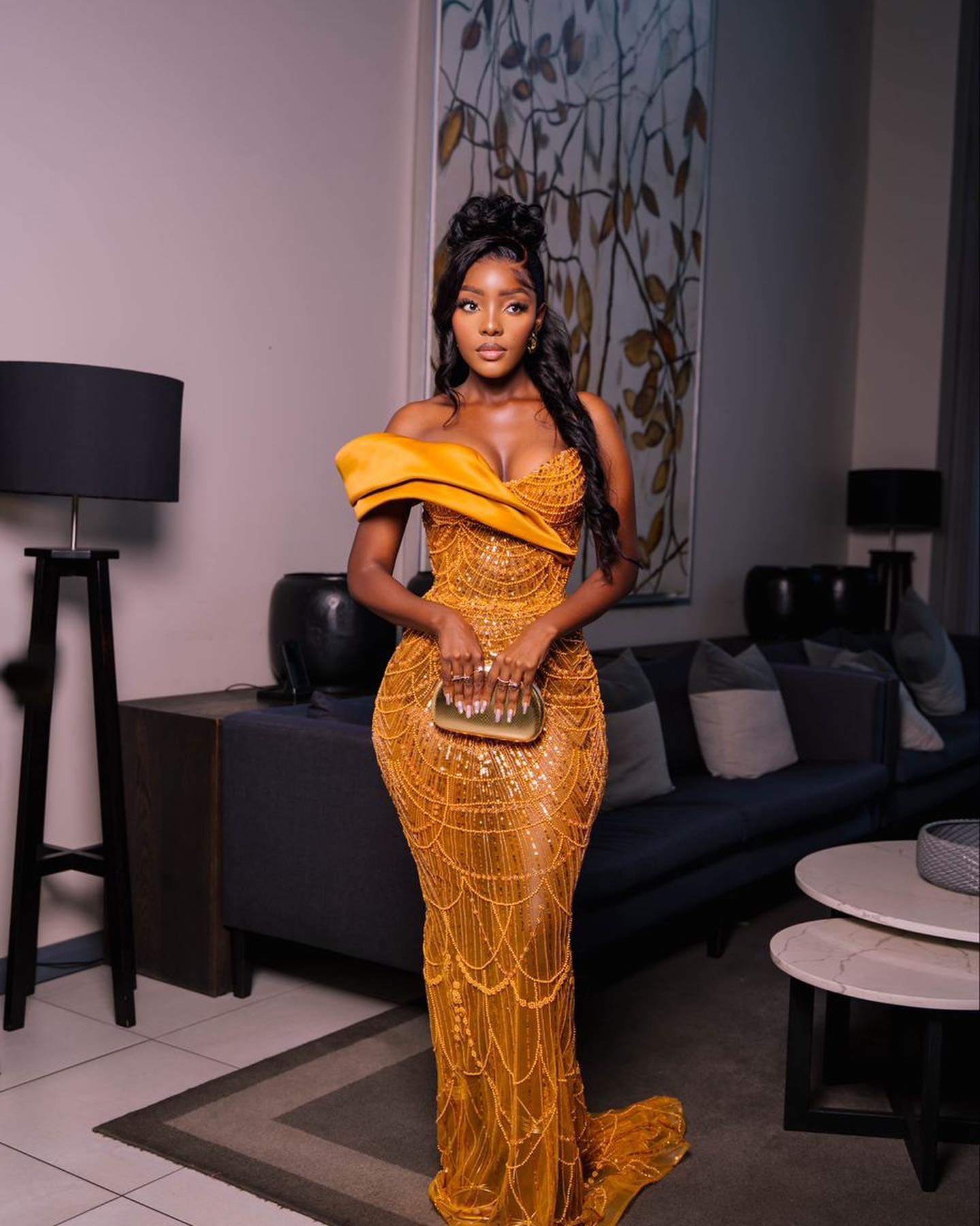 2024 Plus Size Yellow Mermaid Prom Dresses For Special Occasions Illusion Sequined Lace Evening Formal Party Second Reception Birthday Engagement Gown