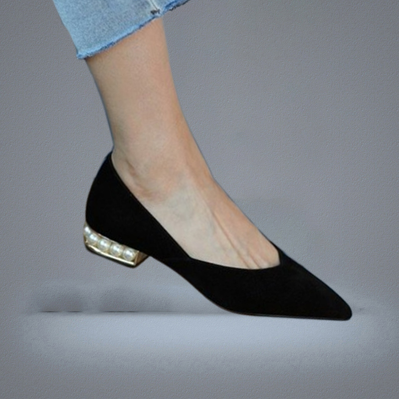 Autumn Women Flats Pearl Heeled Slip on Shoes Woman Ballet Flats Pointed Toe Dress Shoes Faux Suede Ladies Shoes 8301N