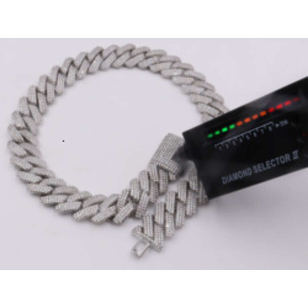Hip Hop Cuban Chain Full Diamond 925 Sterling Silver Gold Plated Necklace 20mm American Fashion Hiphop