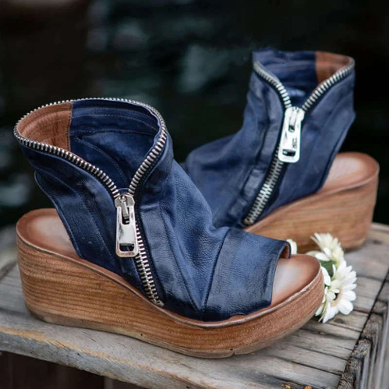 Women Summer Sandals Shoes Fashion Retro Peep Toe Platform Sandals PU Leather Zipper Thick Bottom Women Shoes Ladies Sandals 240611
