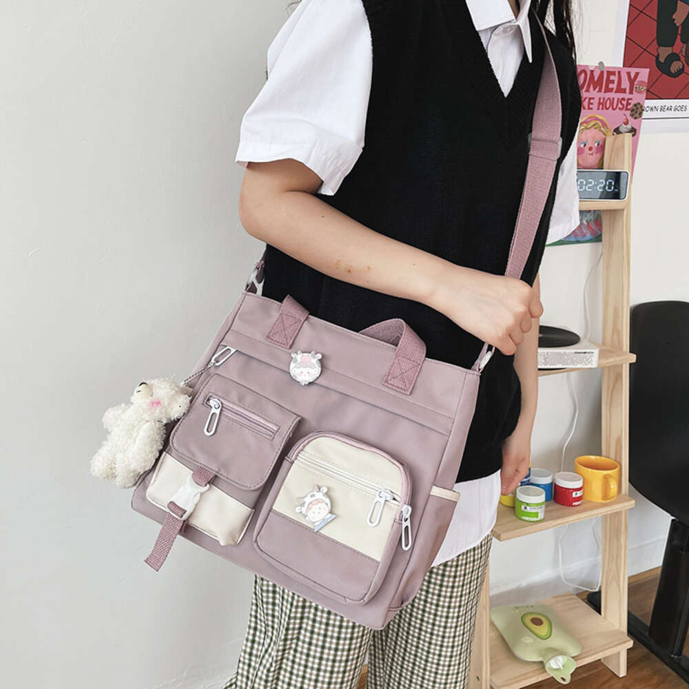 version Korean of ulzzang college antique sensei style, artistic and versatile girl student color contrast large capacity shoulder bag H6.12#19 ddmyth
