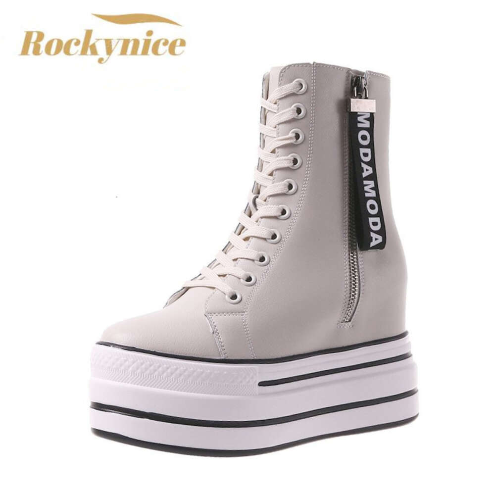 White Trendy Women High Top Sneakers Platform Zip Ankle Boots Femme Chaussures Femmes Height Increase Outdoor Sports Shoes