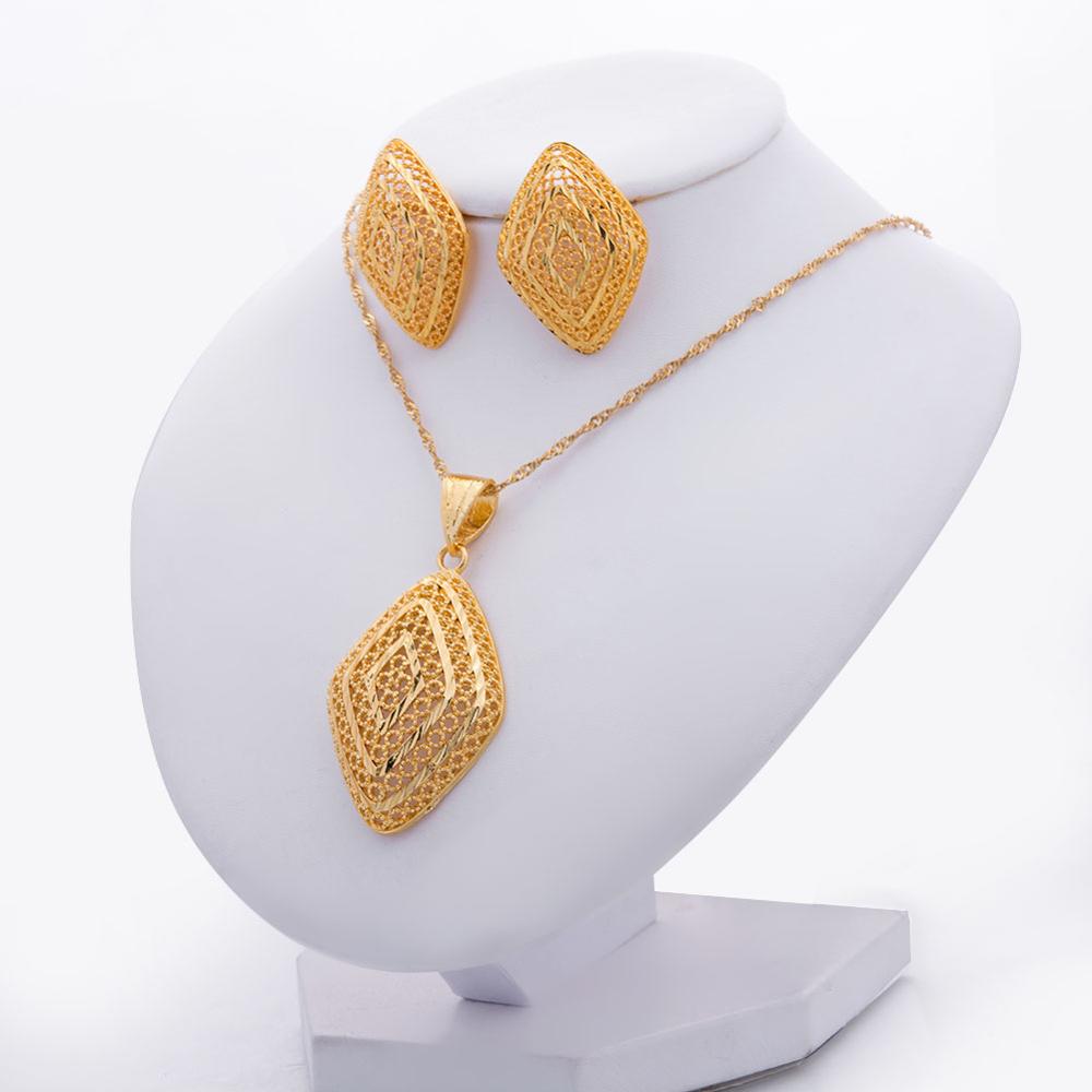 45CM Dubai jewelry set nigerian wedding For Women Bridal African Gold Color Jewelry Set Dubai Necklace Earrings Bride Gift