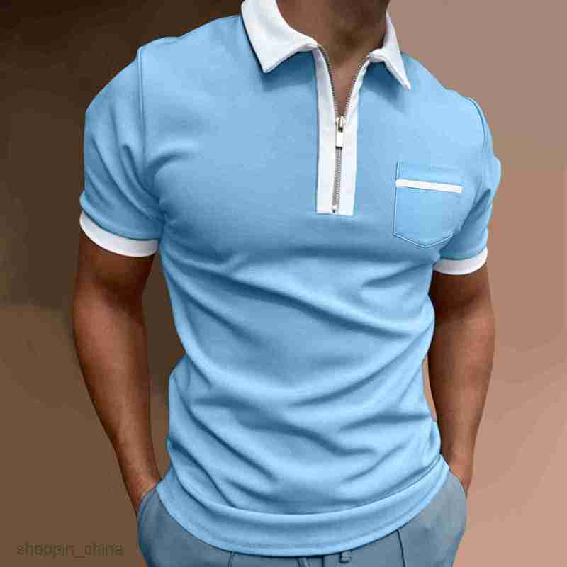 Men's Polos Shirts New Summer Casual Zipper pocket Polo Shirt Men Short Sleeve tops