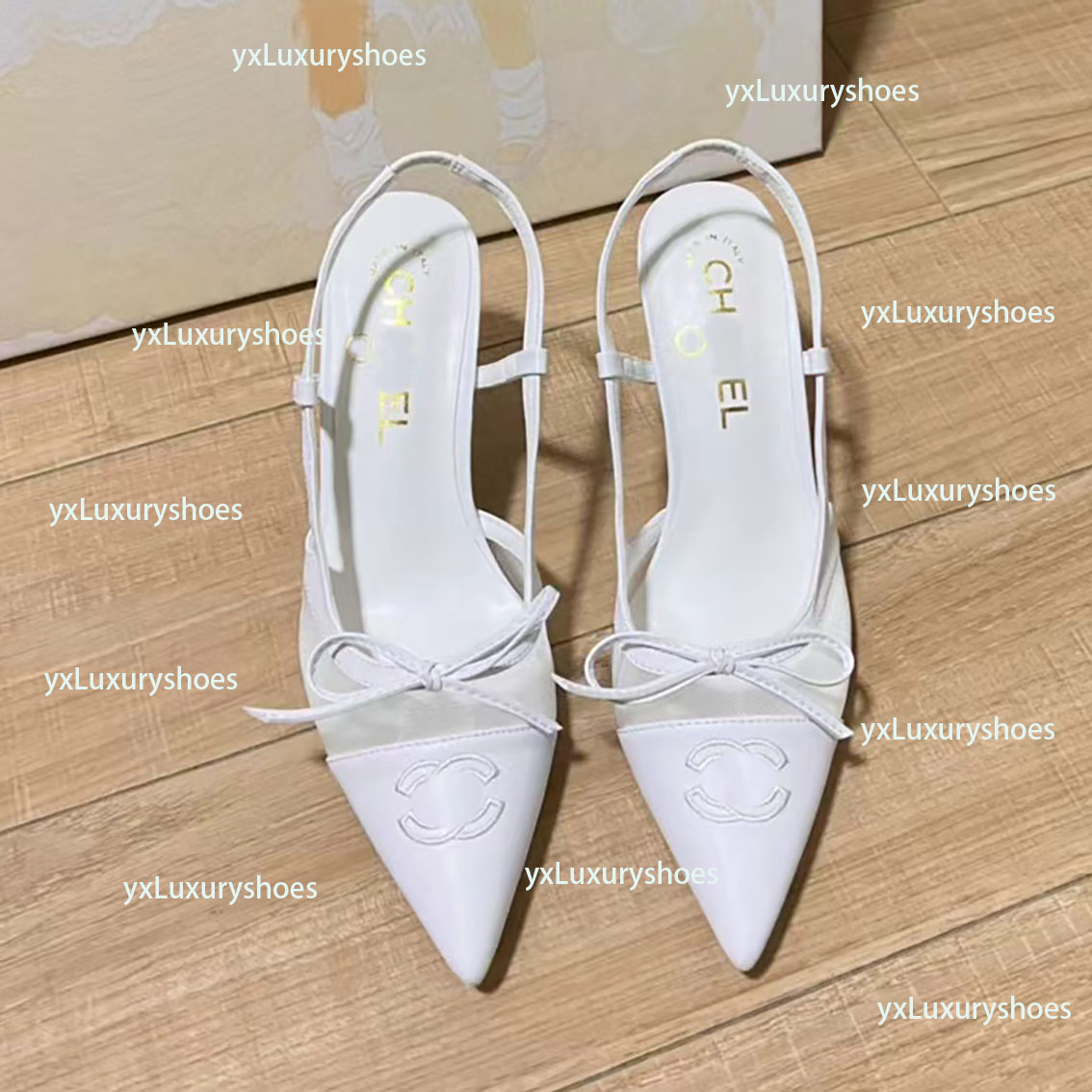 2024 Paris designer Little C new women's mid-heel sandals Elegant summer Triangle Lace sandals Women's backless heels Luxury shoes Women's heels party wedding