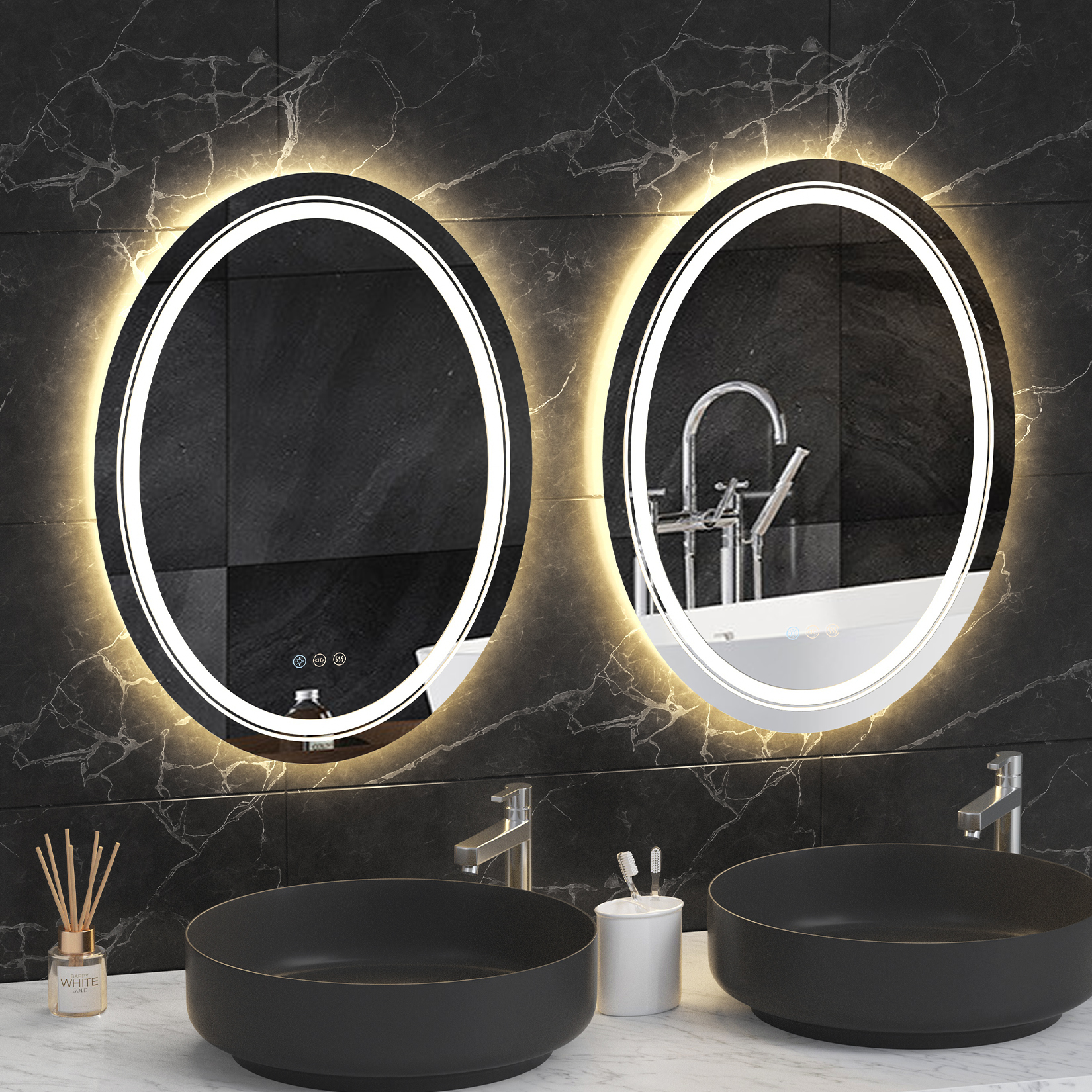 700x500mm LED Oval Mirror Anti-Fog Dimmable Illuminated Vanity Mirror Backlit Wall Mounted Bathroom Mirror with 3 Color Lights Bathroom Mirror