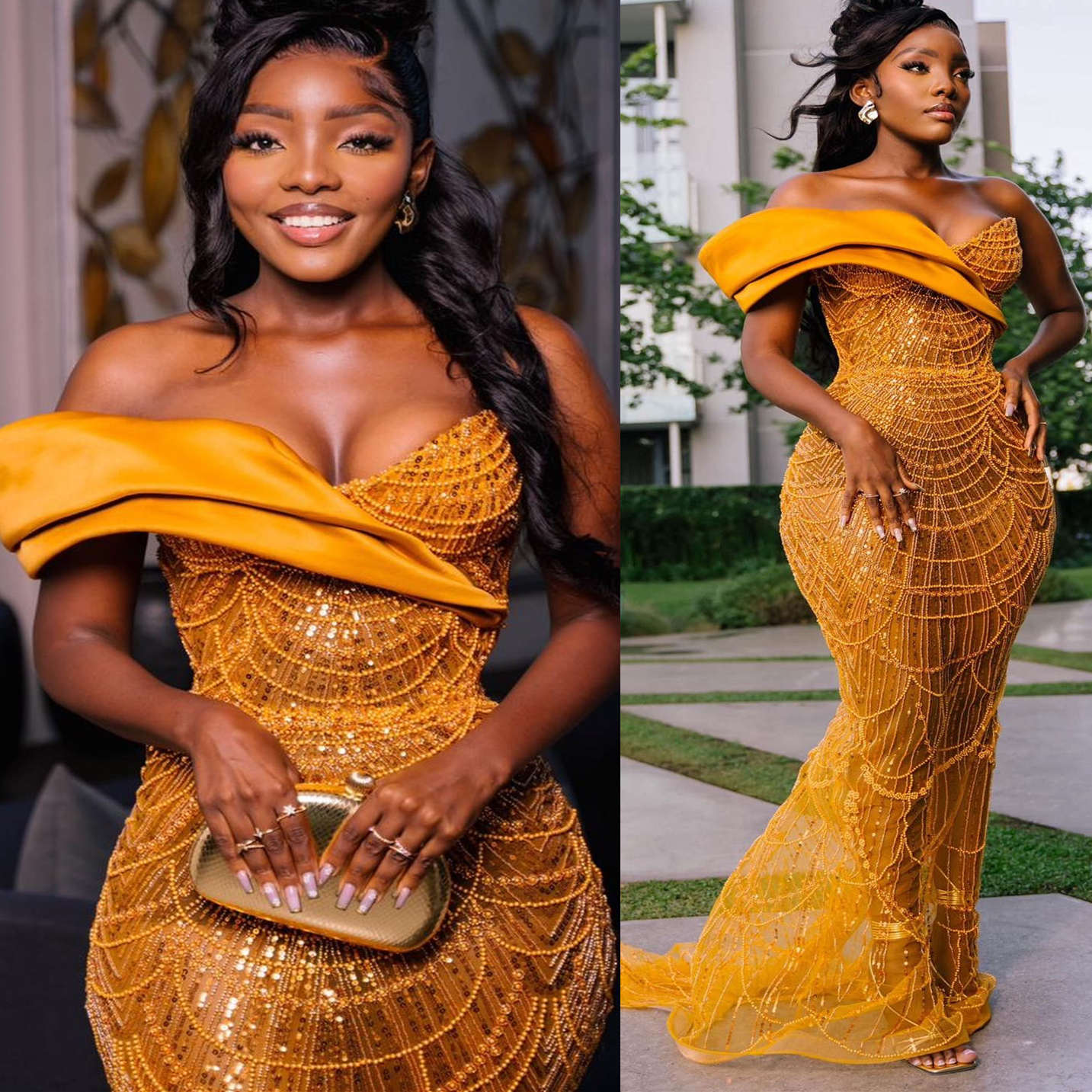 2024 Plus Size Yellow Mermaid Prom Dresses For Special Occasions Illusion Sequined Lace Evening Formal Party Second Reception Birthday Engagement Gown