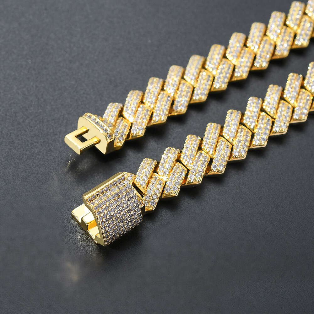 Wholesale 18k Gold Plated Iced Out Prong Cz Miami Cuban Link Chain 14mm Hip Hop Necklace Men Jewelry Custom Bracelet