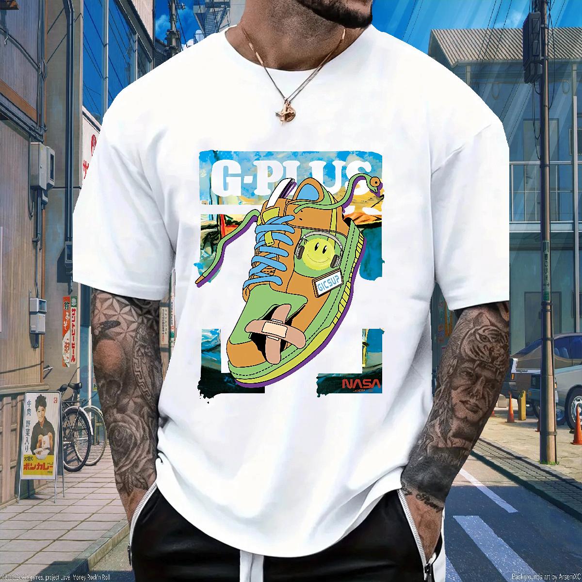 Custom Mens T Shirts Floral Print Street Wear Mens Tshirts Short Sleeve Cotton O-Neck Loose Fit