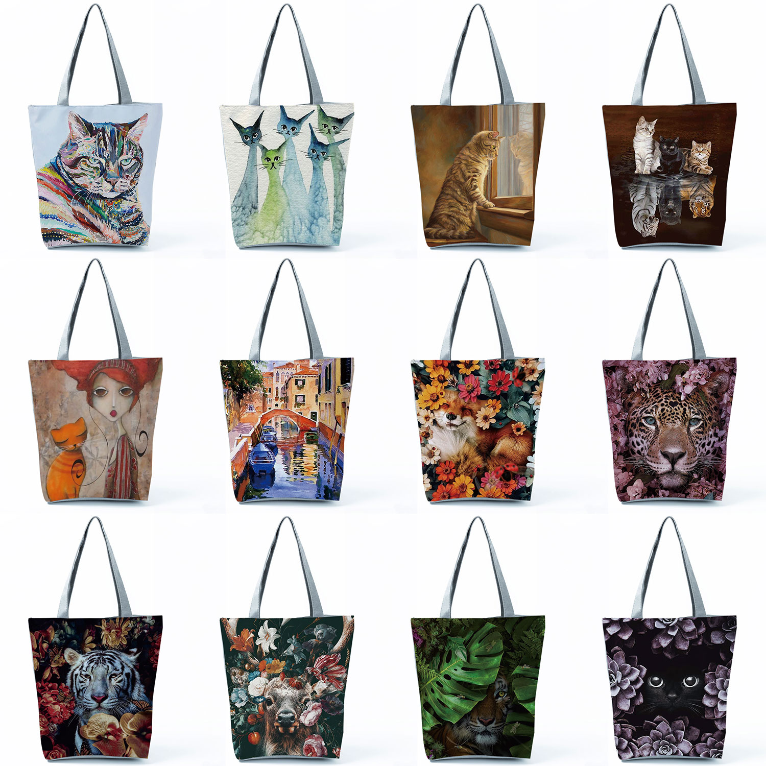 Womens Bag Cats Printed Shoulder Shopping Bags Casual Ladies Large Capacity Fashion Design Shopper Totes Animal Graphic Handbags