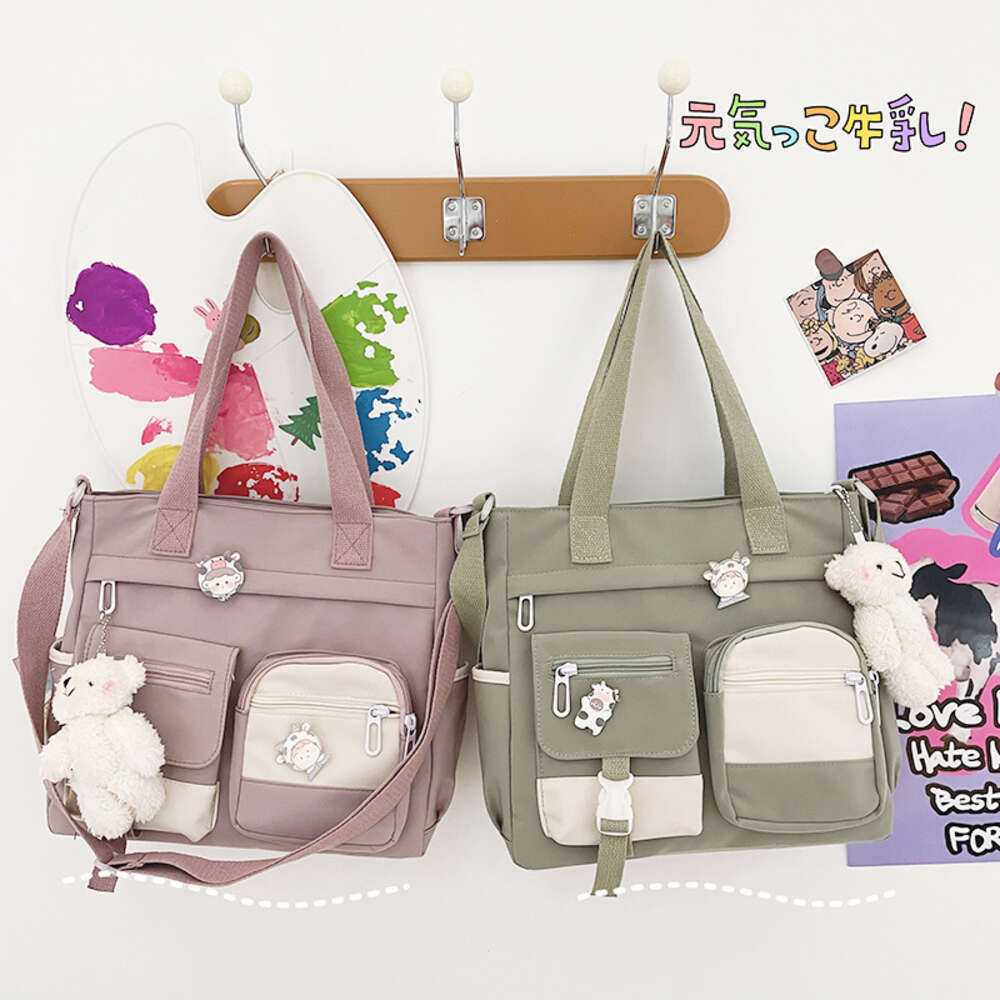 version Korean of ulzzang college antique sensei style, artistic and versatile girl student color contrast large capacity shoulder bag H6.12#19 ddmyth
