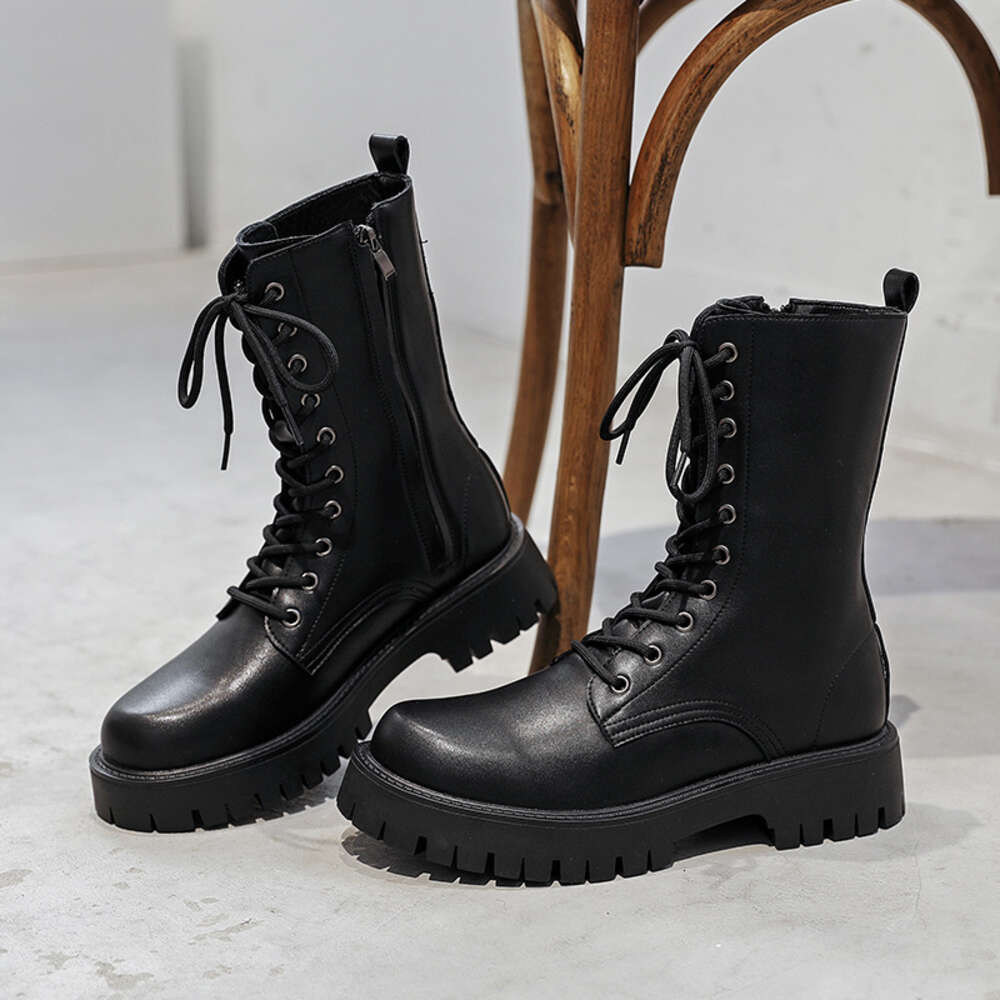 Autumn Women Men Boots Motorclcle Platform Lace-Up Ankle Mid-Calf Lady Female Male Fashion Desigh Unisex Fleece Warm Shoes