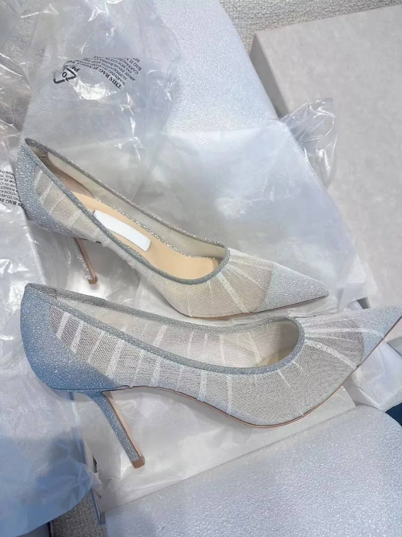 2024 Spring Autumn European and American New Pointed Toe Women's High Heels Shallow Mouth StilettoHeel Crystal Banquet Shoes