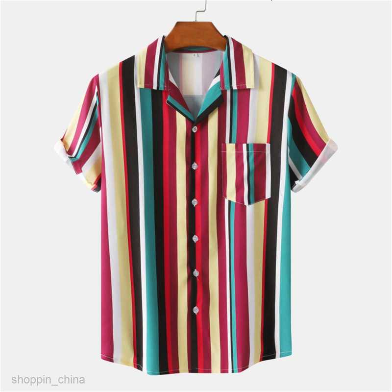 Men's Casual Shirts New men's fashionable summer casual cardigan top digital printing Hawaii short sleeved shirt for men tops