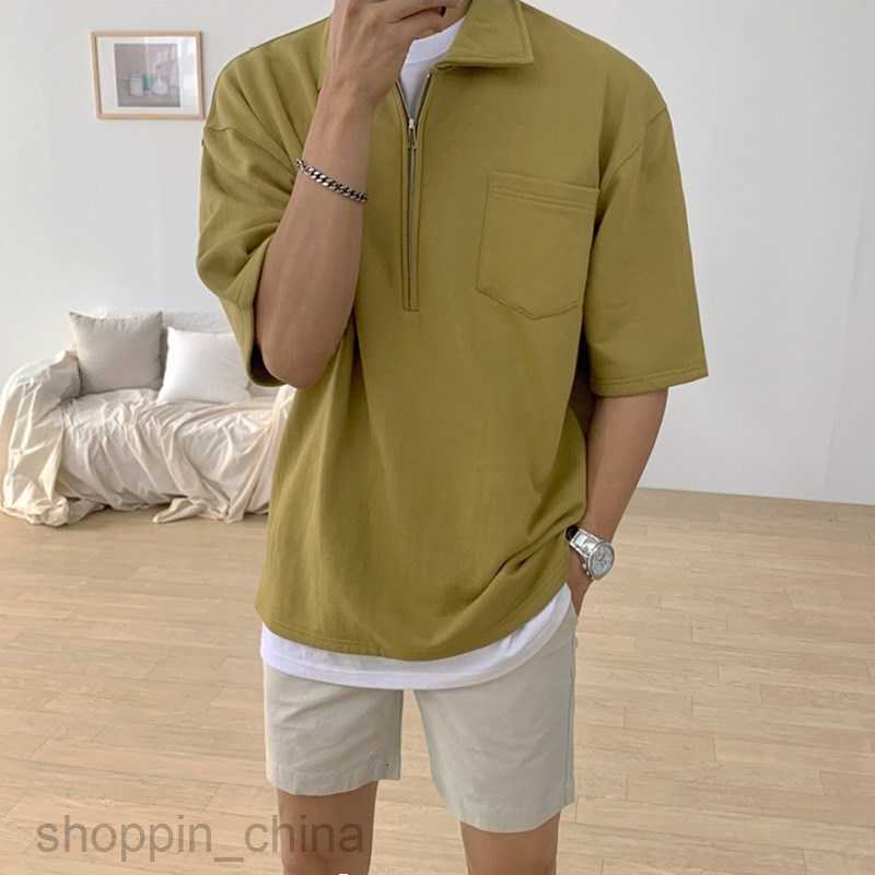 Men's Polos Shirts Half zip short sleeved Polo shirt for men summer trendy lapel top trendy style solid color half sleeved T-shirt tops