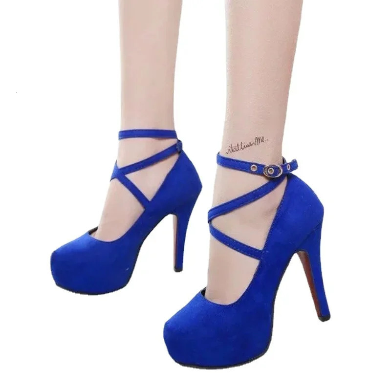 12CM High Heels Women 2024 Round Toe Platform Womens Pumps Buckle Strap Sexy Stiletto High Women Shoes Zapatos De Mujer 240611