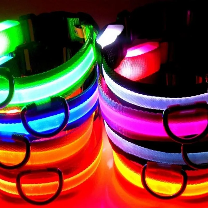 LED Nylon Dog Collar Flashing Light Up Safety Pet Collars For Dogs & Cats Multi Color XS XL Christmas