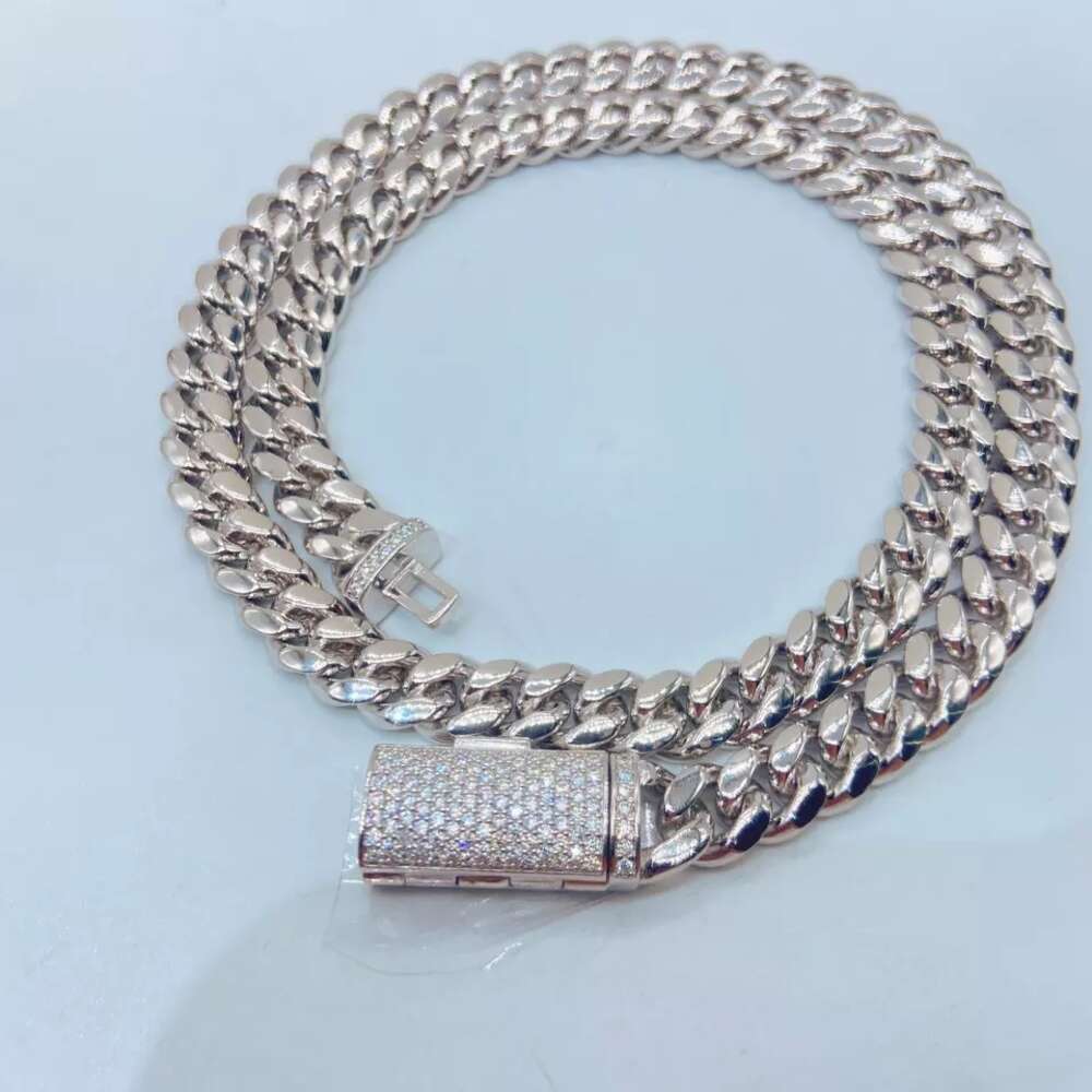 Ready to Ship Moissanite Clasp Lock 8mm Cuban Miami Link Sterling Silver Plain 925 Chain Necklace