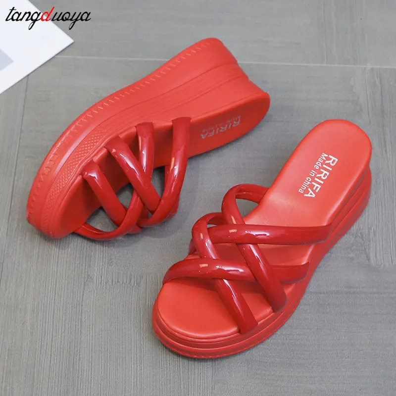 Red green and white summer womens sandals fashionable comfortable casual wedding slippers high heels platform beach shoes flip covers 240611