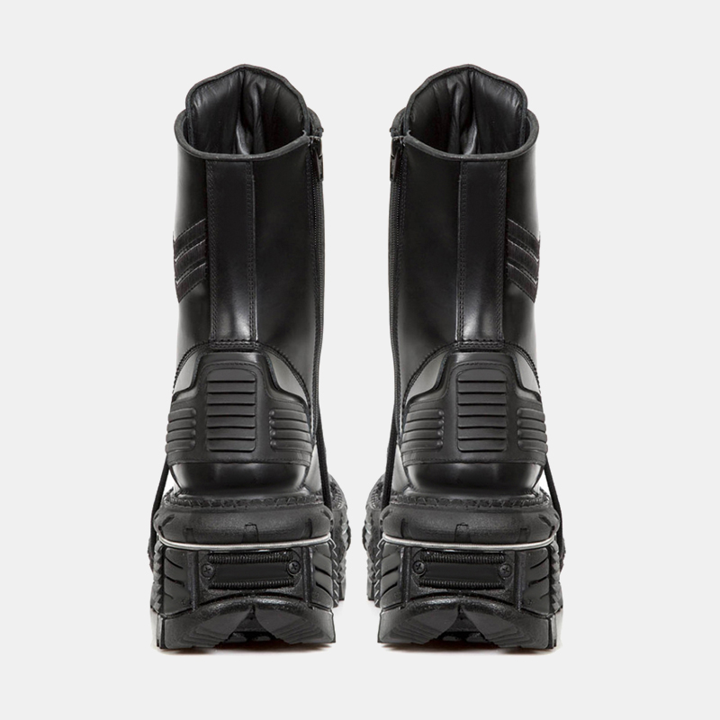 Retro Black man Women Ankle Boots Metal Decoration Thick Platform Punk Female Round Toe Lace-Up Casual Knight Ladies Shoes 45