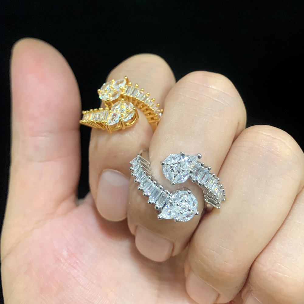 Geometric Round Water Drop CZ Adjustable Ring Sparking Bling 5A Cubic Zirconia Gold Color Women Finger Jewelry Fashion