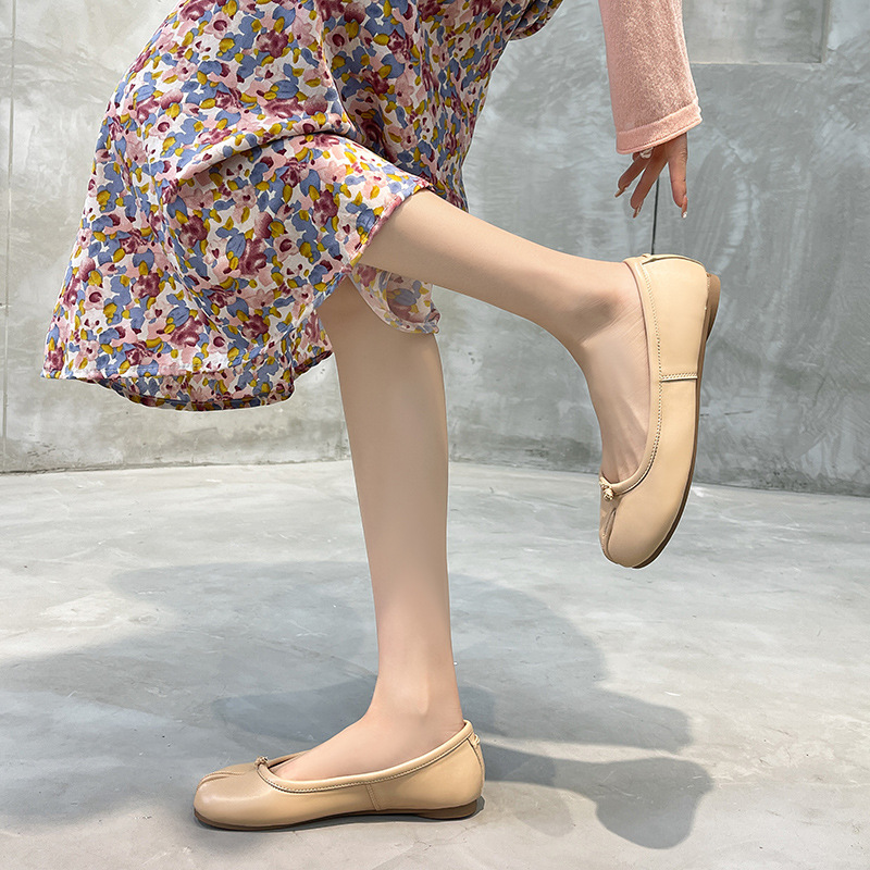 luxury designer split toe low heels shoes woman bowtie mules leather moccasins Japanese style round heel tabi ninja pumps women