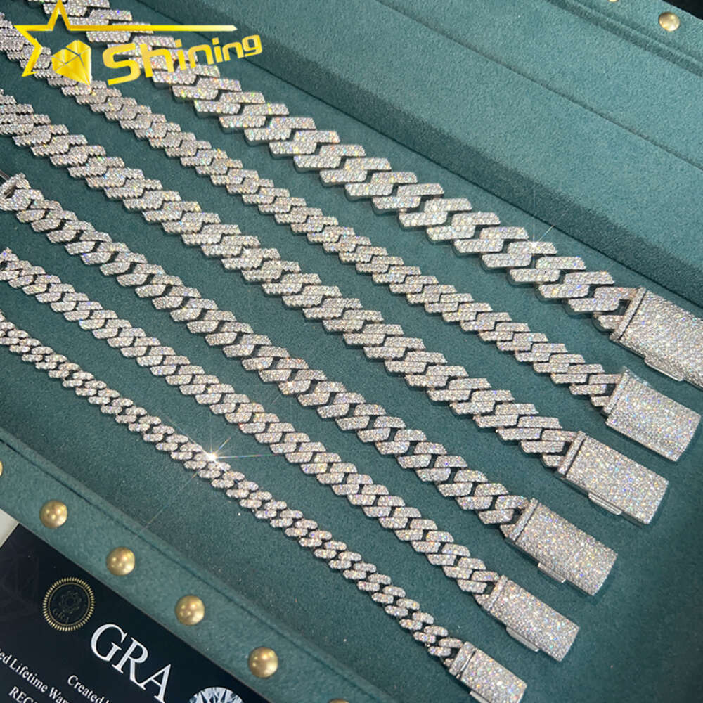 Iced Out Moissanite Cuban Link Chain 925 Sterling Silver 18k Gold Plated Pass Diamond Tester Vvs Moissanite Men Bracelets