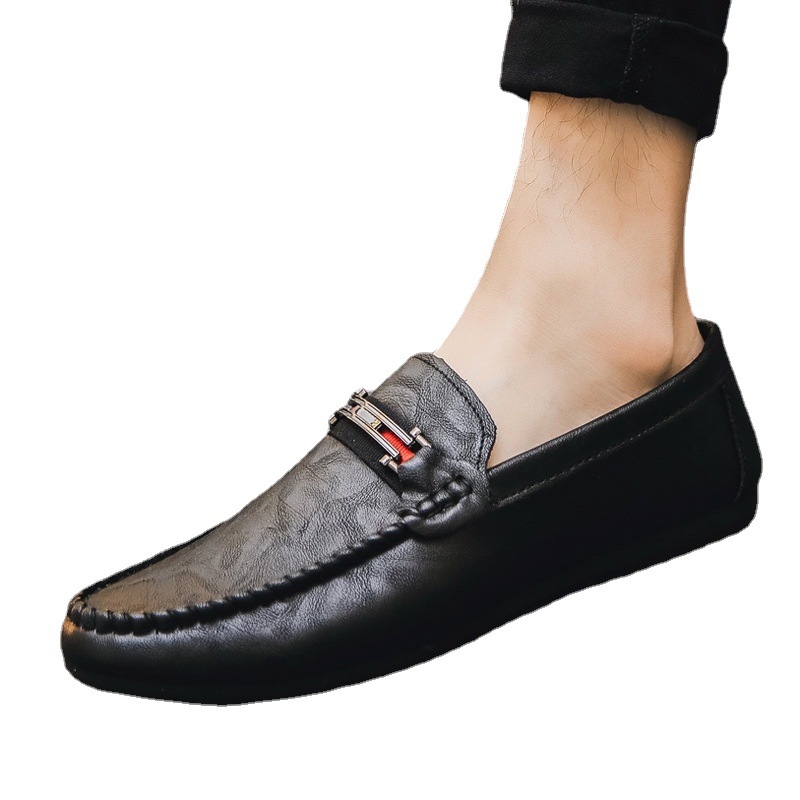 2024 New Personalized British Social Loafers Black Summer Breathable Fashion Slip-On Men'S Shoes