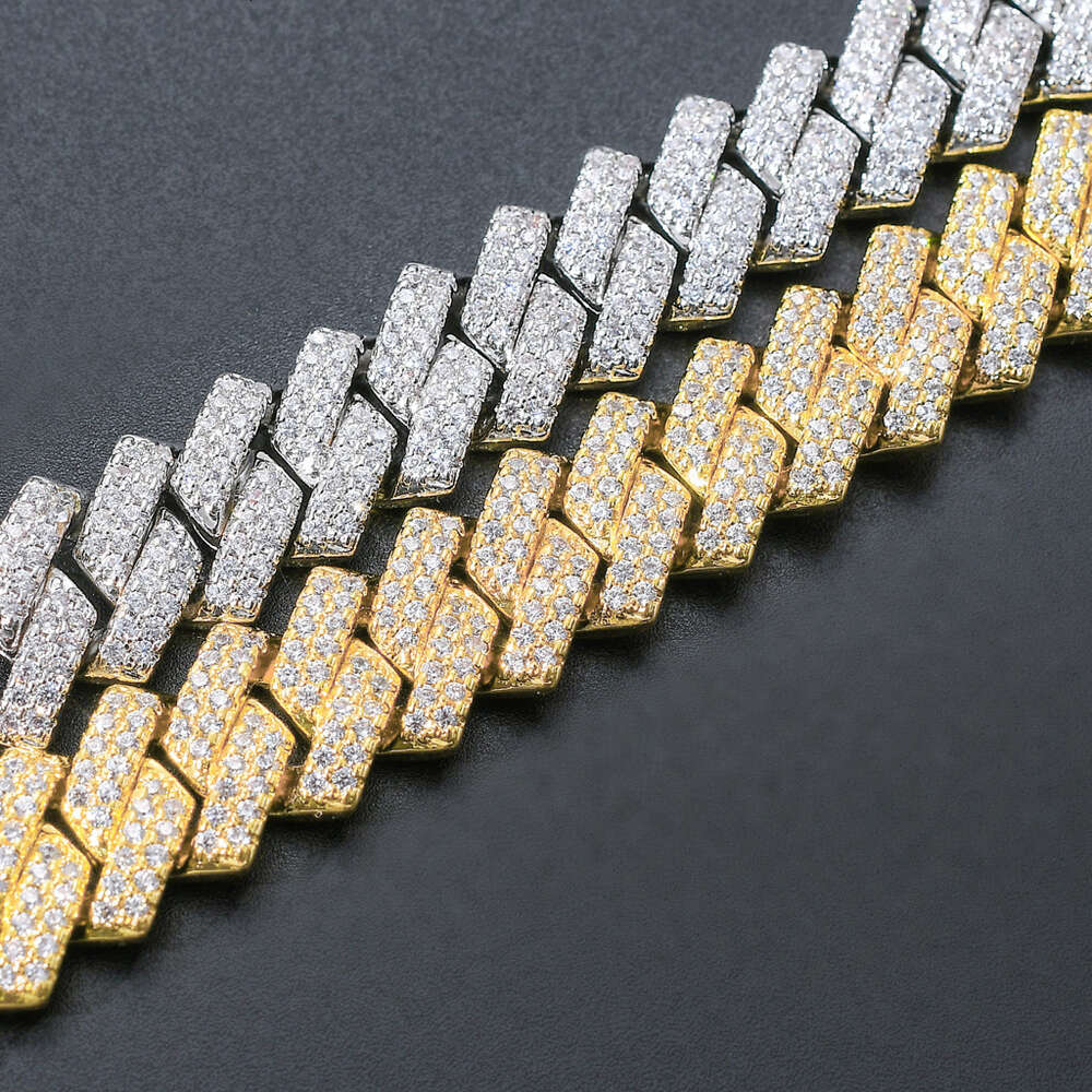 Wholesale 18k Gold Plated Iced Out Prong Cz Miami Cuban Link Chain 14mm Hip Hop Necklace Men Jewelry Custom Bracelet