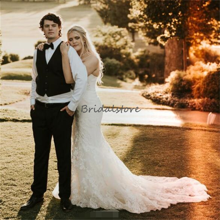 Gorgeous Mermaid Wedding Dresses 2024 Appliques Lace Farm Country Boho Bride Dress Elegant Backless Korean Gatsby Bridal Gowns Fairy Charming Bohemian