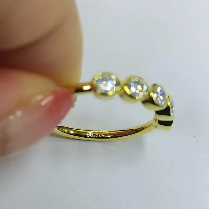 Lnngy 3MM Bezel Ring Certified Original 925 Sterling Silver 5 Stones Wedding Band For Women Laidies Sparkling Jewelry 240530