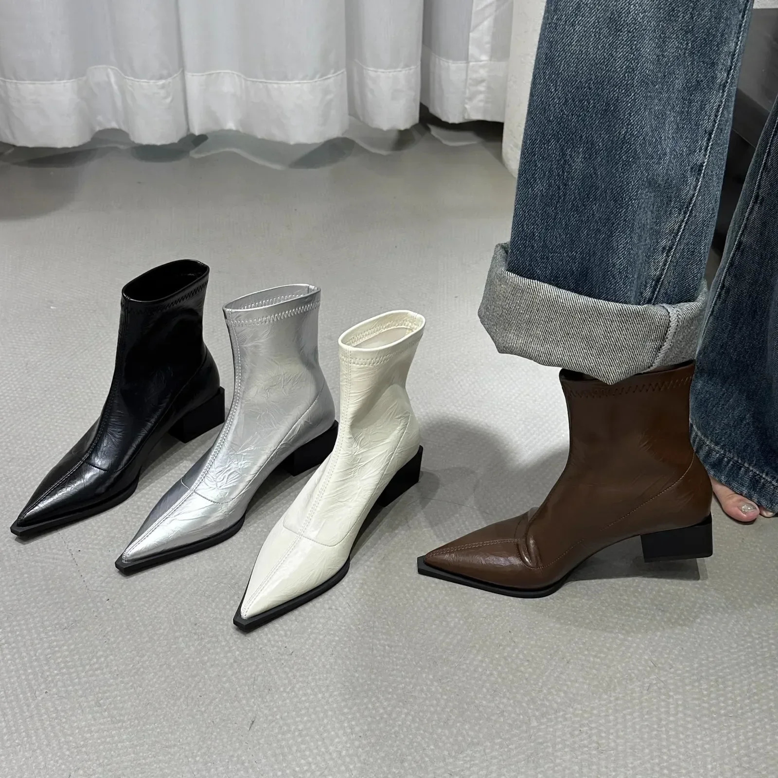 Autumn Women Ankle Boots Shoes Fashion Pointed Toe Ladies Short Boot Square Low Heel Casual Winter Womens Footwear 240611