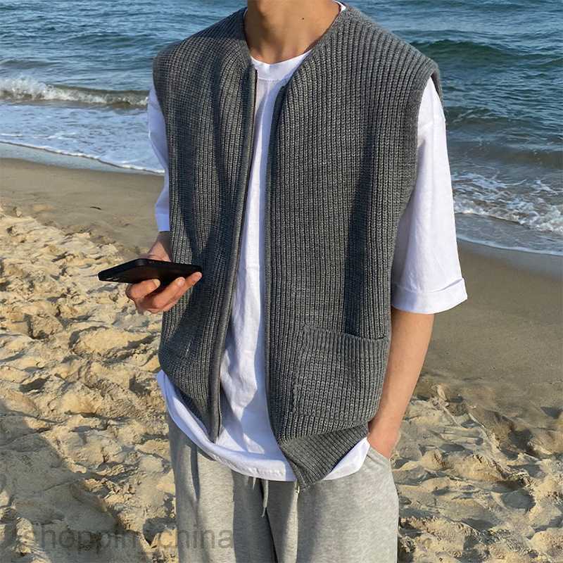 Men's Jackets Coats Loose sweater vest men autumn new fashion personality college style waistcoat zipper knitted cardigan coat