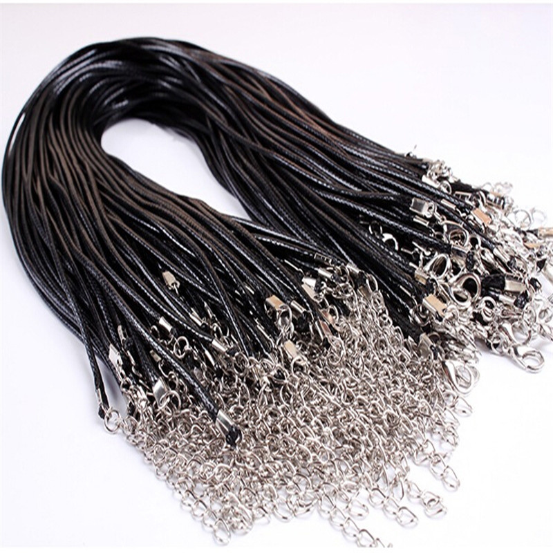 DIY Fishing Choker Necklace Jewelry Accessories Wholesale Collares 1.5mm Black Leather Cord Wax Rope Chain Necklace