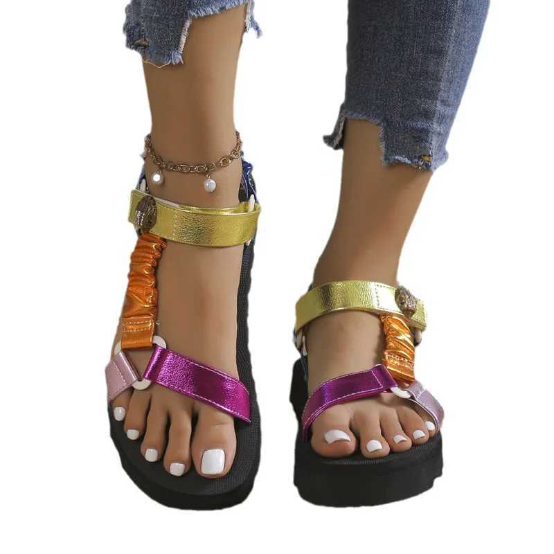 Sandals Colorful thick soled beach round toes classic style sandals womens casual version large outdoor slider Y240612F619