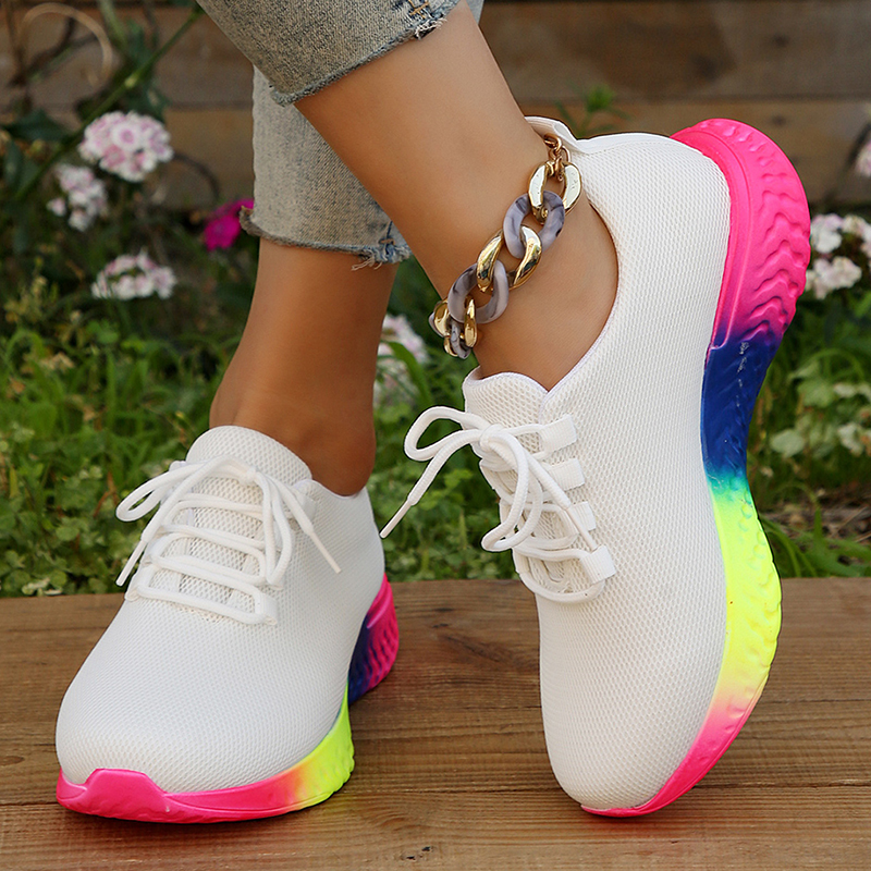43 Plus Size Rainbow Sole Sneakers Women's Breathable Mesh Platform Sports Shoes 4